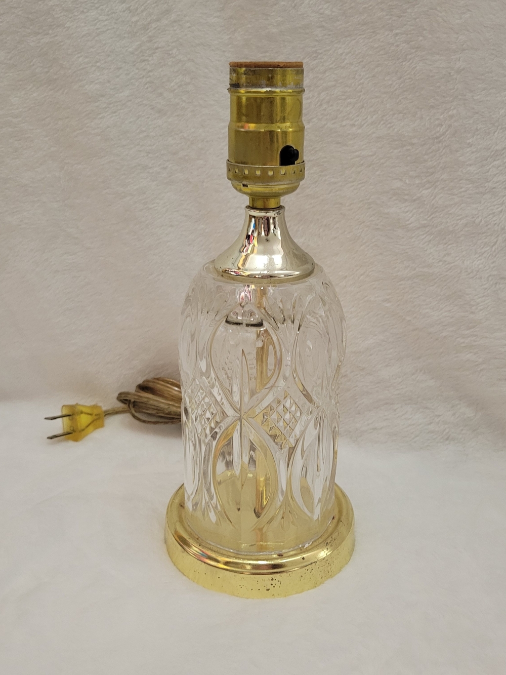Vintage Cut Glass Table Lamp with Brass Base